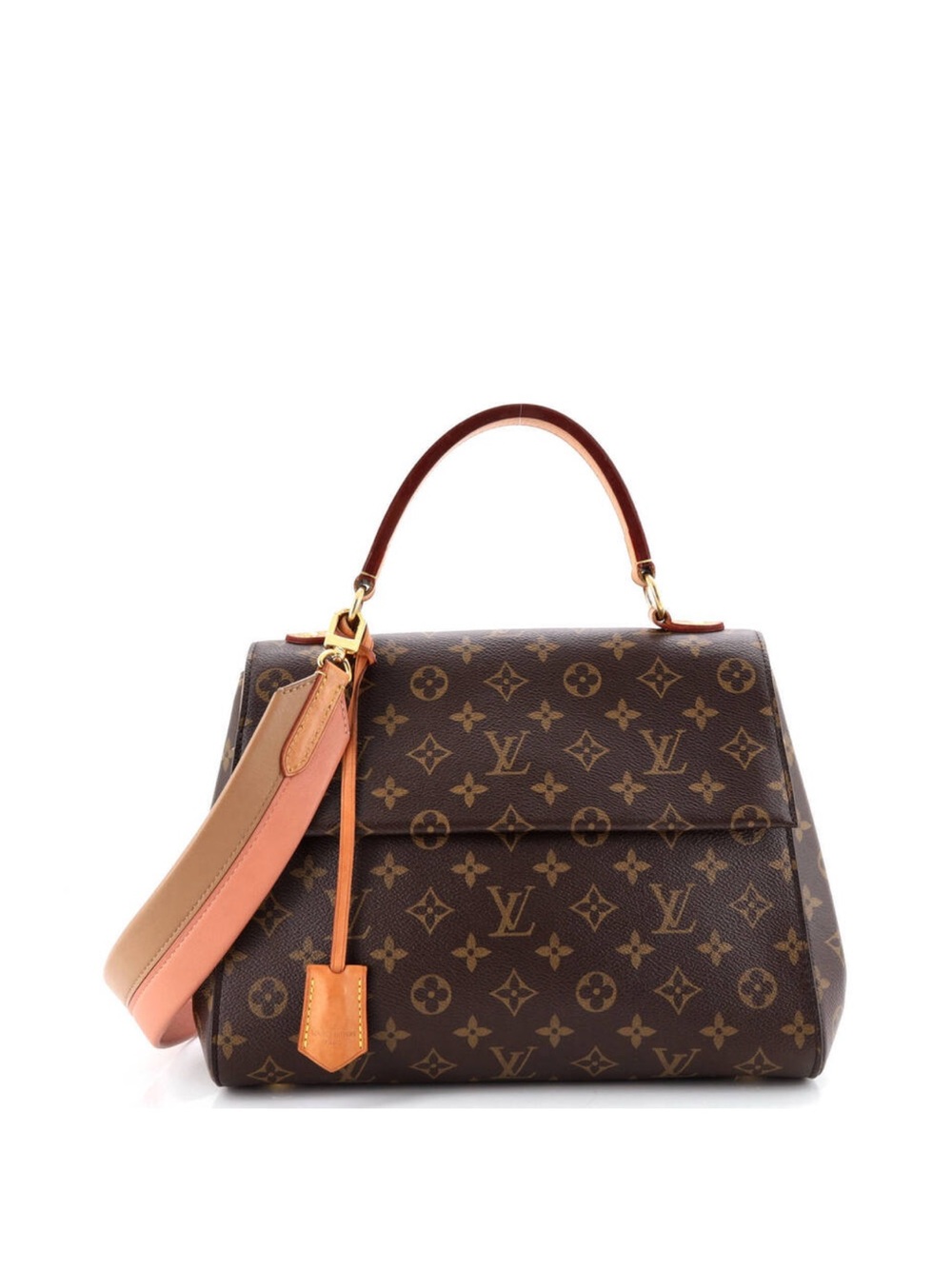 Louis Vuitton Clunny Brown Monogram Canvas Satchel with Pink-Tan Strap